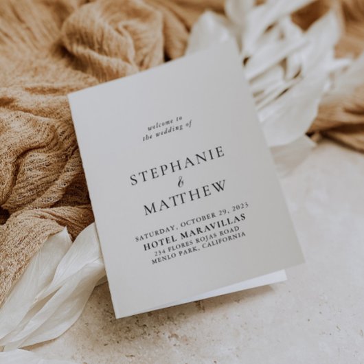 Calligraphie minimaliste Programme de mariage plié