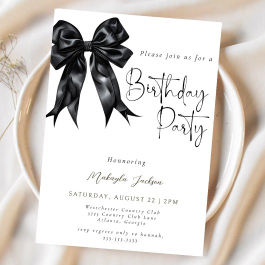 Calligraphie moderne Black Bow Invitation Annivers