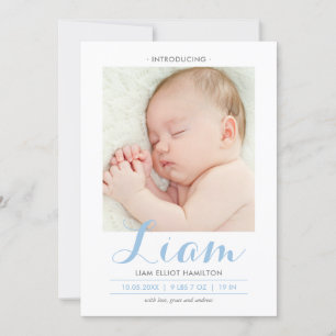 Calligraphie moderne bleu FAIRE-PART DE NAISSANC