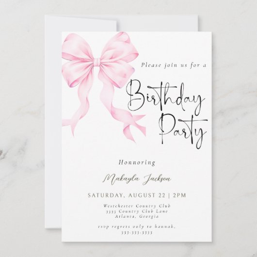 Calligraphie moderne Bow Invitation Anniversaire (Devant)