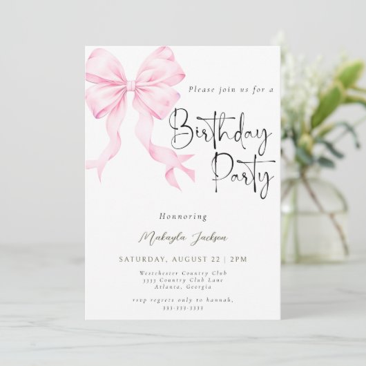 Calligraphie moderne Bow Invitation Anniversaire (Debout devant)