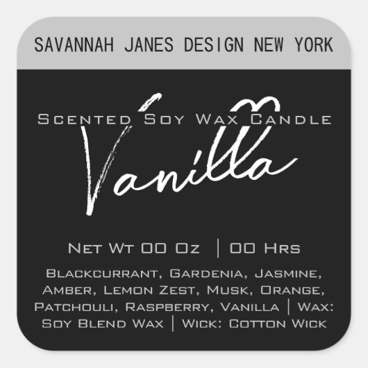 Calligraphie moderne Étiquette de bougie noir et b (Devant)