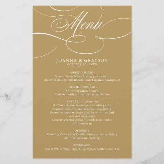 Calligraphie moderne intemporelle or mariage Menu (Devant)