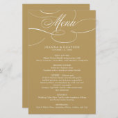 Calligraphie moderne intemporelle or mariage Menu (Devant / Derrière)