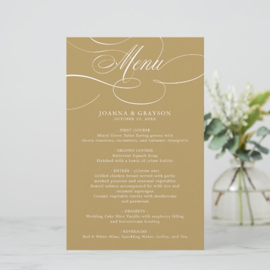 Calligraphie moderne intemporelle or mariage Menu (Debout devant)