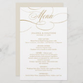 Calligraphie moderne intemporelle or mariage Menu (Devant / Derrière)