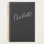 Calligraphie moderne minimaliste Noir Nom blanc<br><div class="desc">Calligraphie moderne minimaliste Planificateur noir personnalisé</div>