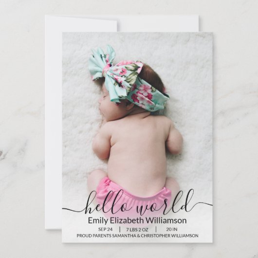 Calligraphie moderne Nouveau Faire-part photo bébé (Devant)
