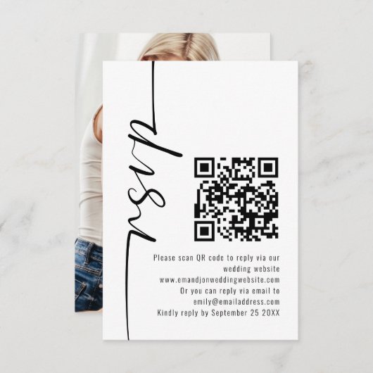Calligraphie moderne Photo QR Code Mariage RSVP (Devant / Derrière)