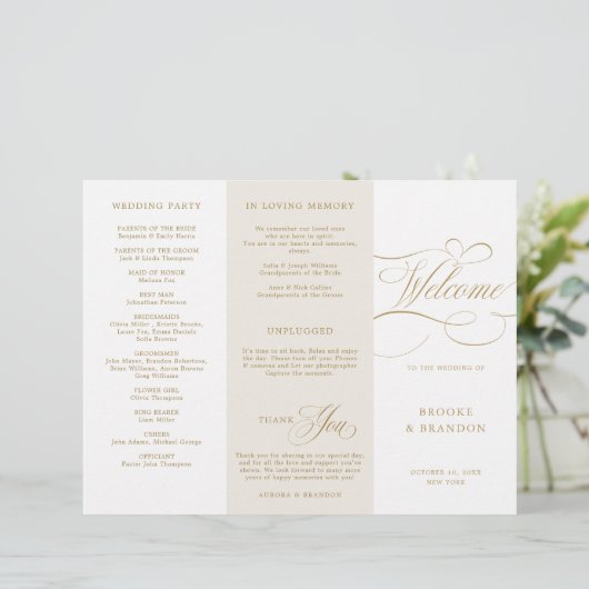 Calligraphie moderne programme de mariage d'or int (Debout devant)