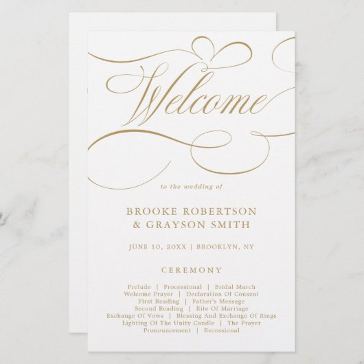 Calligraphie moderne programme de mariage d'or int (Devant / Derrière)