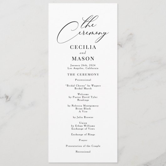 Calligraphie moderne Programme de mariage noir et (Devant)