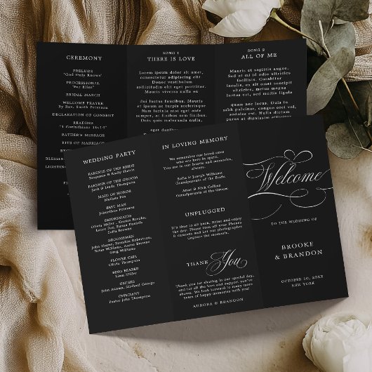 Calligraphie moderne programme de mariage noir int