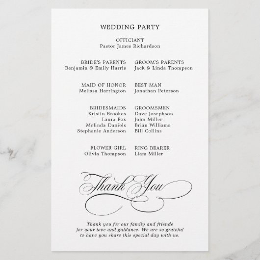 Calligraphie moderne programme de mariage noir int (Dos)