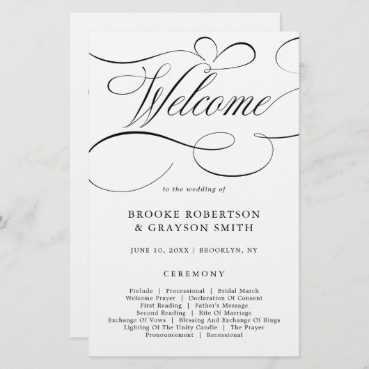 Calligraphie moderne programme de mariage noir int (Devant / Derrière)