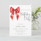 Calligraphie moderne Red Bow Invitation d'annivers (Debout devant)