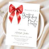 Calligraphie moderne Red Bow Invitation d'annivers