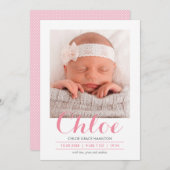 Calligraphie moderne rose | Faire-part de naissanc (Devant / Derrière)