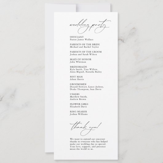 Calligraphie moderne simple Programme de mariage b (Dos)