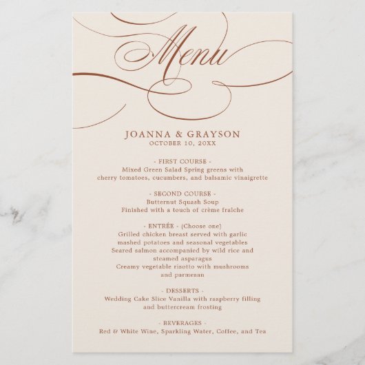 Calligraphie moderne Terracotta boho Menu mariage (Devant)
