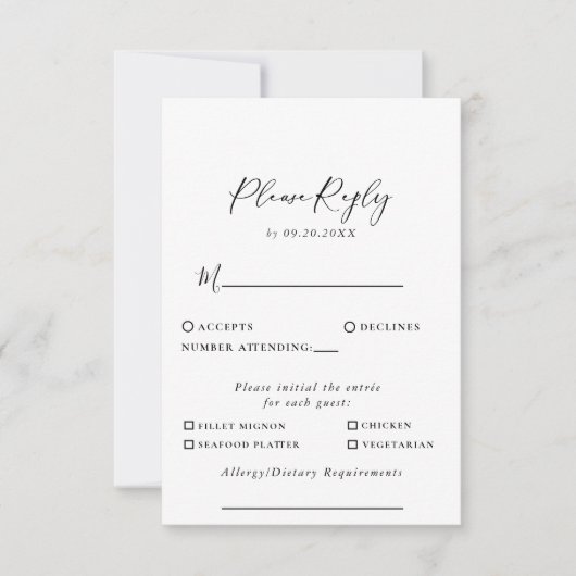 Calligraphie noir blanc Mariage Menu Choix Répondr (Devant)