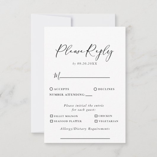 Calligraphie noir blanc Mariage Menu Choix Répondr (Devant)