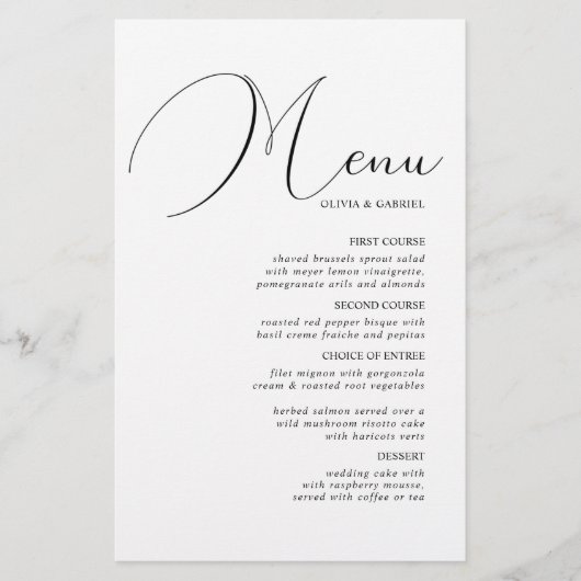 Calligraphie noir blanc minimaliste menu mariage (Devant)