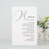 Calligraphie noir blanc minimaliste menu mariage (Debout devant)