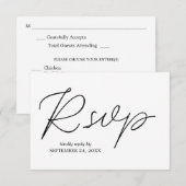 Calligraphie noir et blanc 3 avec carte RSVP repas (Devant / Derrière)