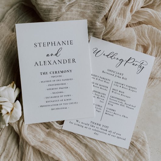 Calligraphie Noir et Blanc programme de mariage