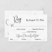 Calligraphie noir et blanc Trois choix de menu RSV (Devant / Derrière)