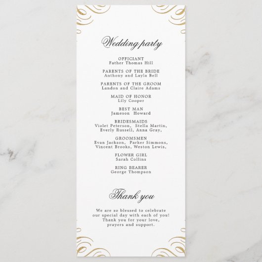 Calligraphie noir et or classique Programme de mar (Dos)