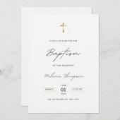 Calligraphie noire minimaliste Baptême Invitation (Devant / Derrière)