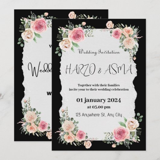 Calligraphie noire romantique Tous les Faire-part (Devant / Derrière)