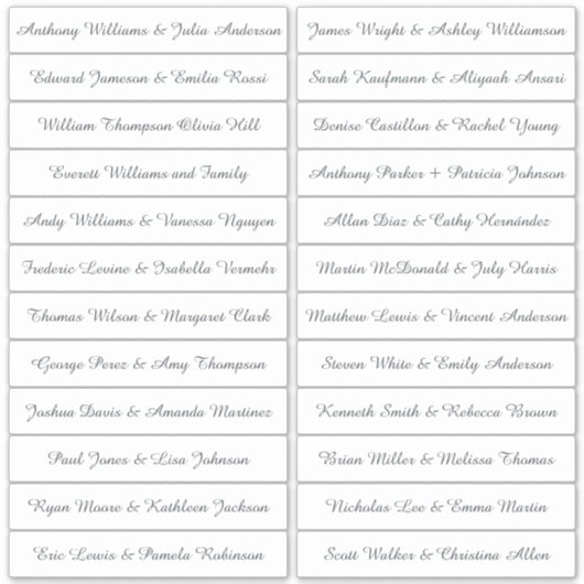 Calligraphie Noms des invités Étiquette Blanc (Devant)