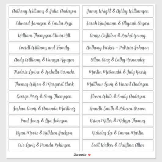 Calligraphie Noms des invités Étiquette Blanc (Feuille)