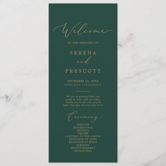 Calligraphie Or Délicate | Programme de mariage ve (Devant)