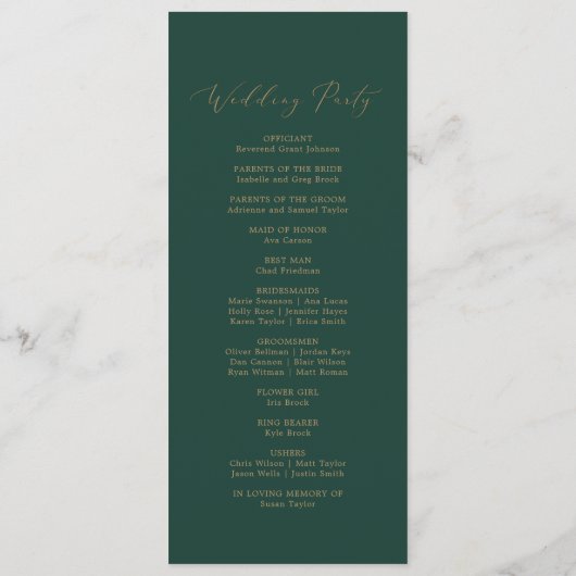 Calligraphie Or Délicate | Programme de mariage ve (Dos)