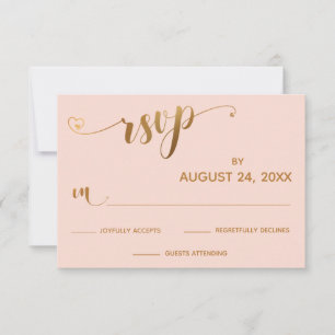 Calligraphie or et rose vif RSVP avec Coeurs