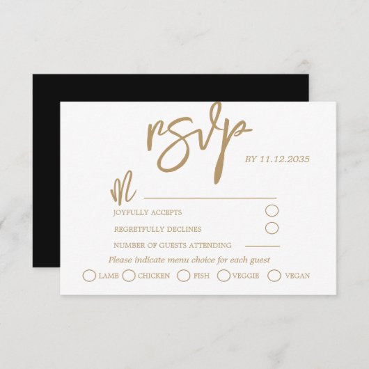 Calligraphie Or moderne Script Mariage RSVP (Devant / Derrière)