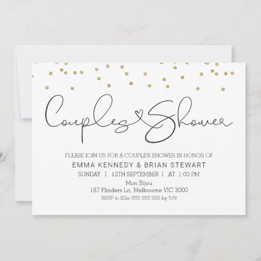 Calligraphie or points couples douche invitation (Devant)