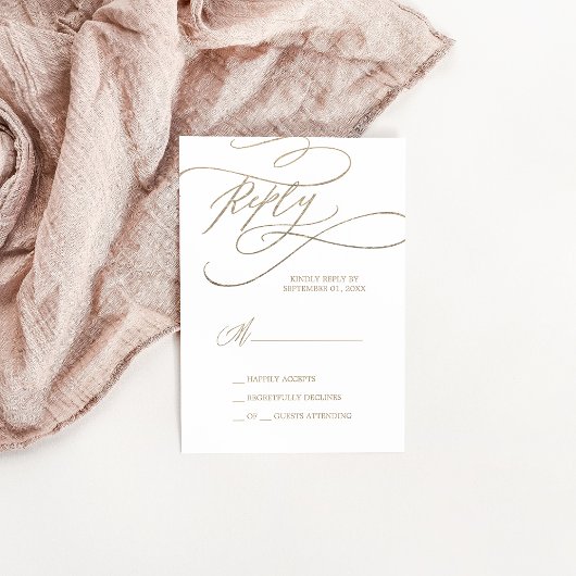 Calligraphie Or Romantique Carte RSVP simple