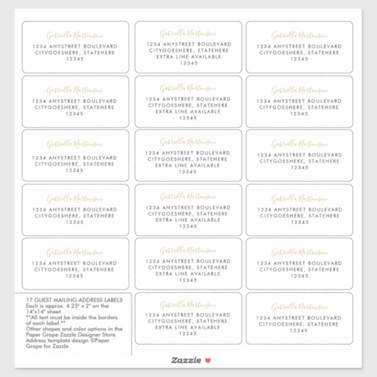 Calligraphie or simple Étiquette de adresse (Feuille)