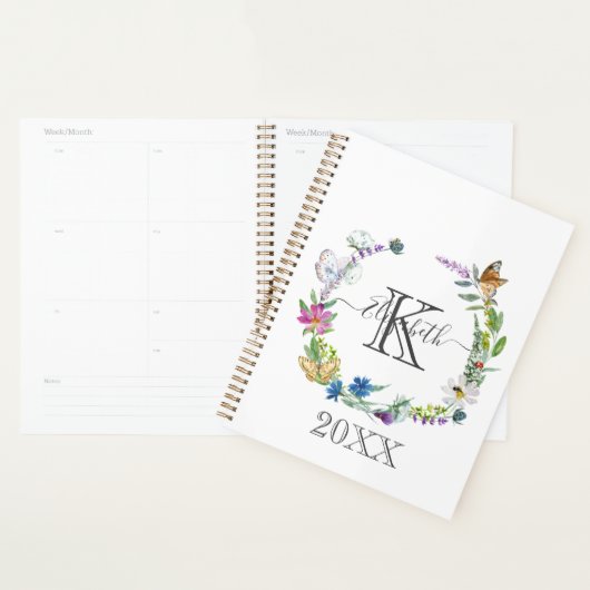 Calligraphie Papillons Fleurs Monogramme Script (Devant avec enveloppe)