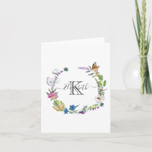 Calligraphie Papillons Fleurs Monogramme Script N (Devant)