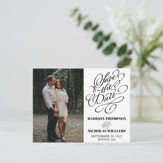 Calligraphie Photo Enregistrer La Date Cartes Post (Debout devant)