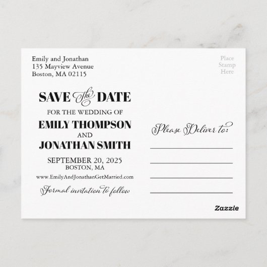 Calligraphie Photo Enregistrer La Date Cartes Post (Dos)