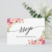 Calligraphie Pink Floral Wedding Carte de repas RS (Debout devant)