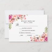 Calligraphie Pink Floral Wedding Carte de repas RS (Dos)