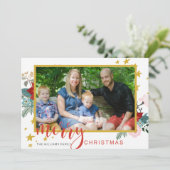 Calligraphie Poinsettia Photo Carte de Noël (Debout devant)